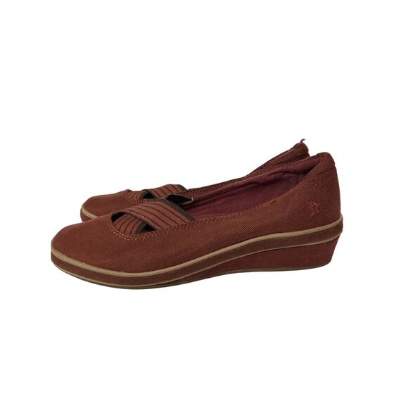 Grasshoppers Womens Size 6M Red Canvas Wedge Slip-On Shoes  With Elastic Straps - Picture 3 of 7